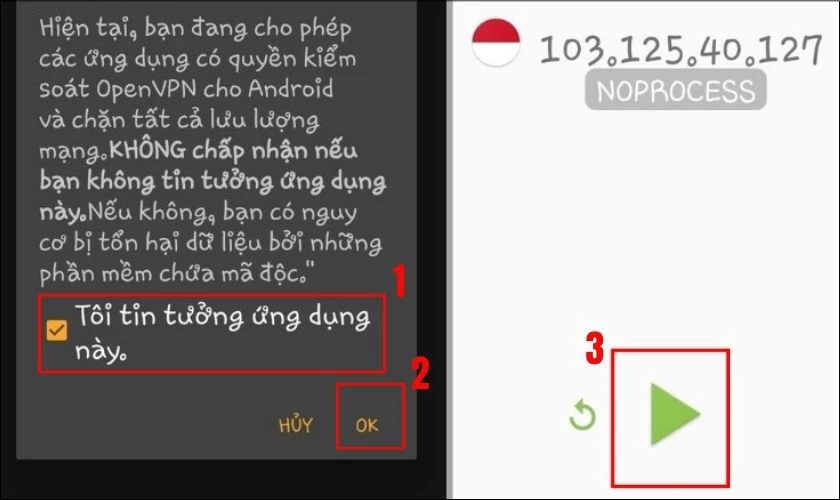 Chọn T&ocirc;i tin tưởng ứng dụng n&agrave;y v&agrave; nhấn OK
