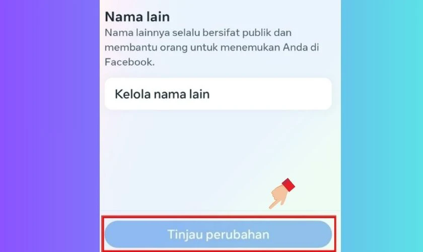 Nhấn Tinjau Perubahan v&agrave; nhập mật khẩu để x&aacute;c nhận đổi t&ecirc;n