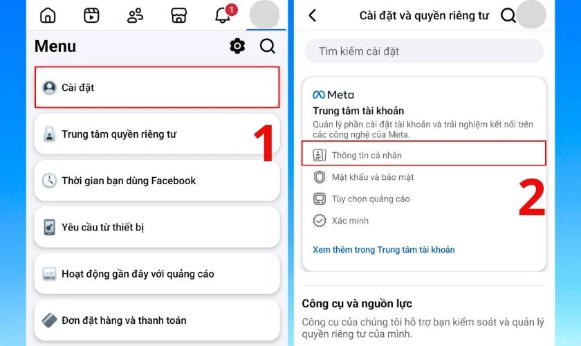 Cách đổi tên Facebook trên điện thoại OPPO - Vào mục Thông tin cá nhân