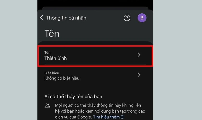 Cách đổi tên Gmail trên điện thoại