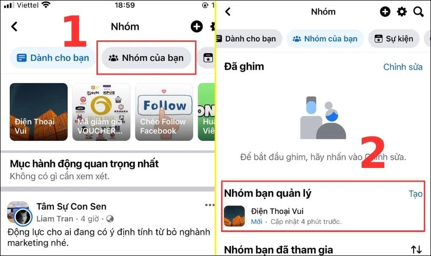Sau đ&oacute; chọn Nh&oacute;m của bạn