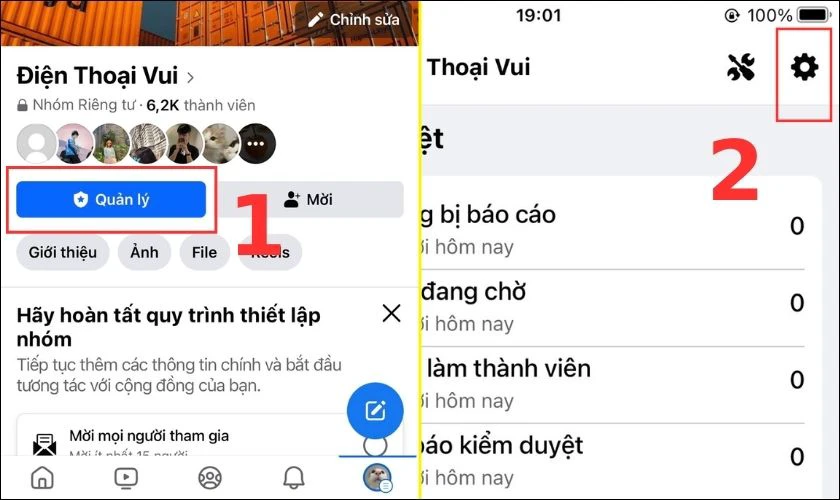 Chọn Quản l&yacute; v&agrave; tiếp tục chọn biểu tượng b&aacute;nh răng