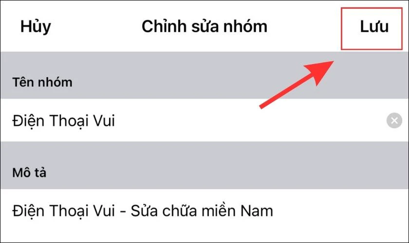 Chọn Lưu ở g&oacute;c phải ph&iacute;a tr&ecirc;n m&agrave;n h&igrave;nh