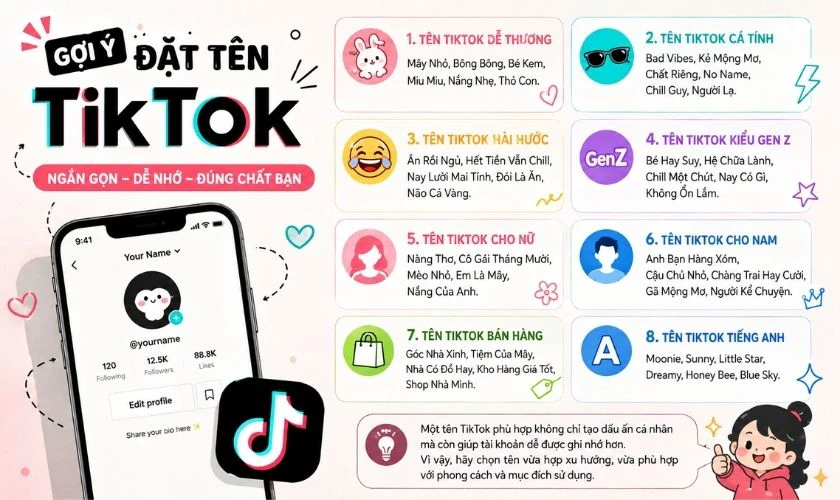 Gợi ý đổi tên TikTok hot trend, xu hướng