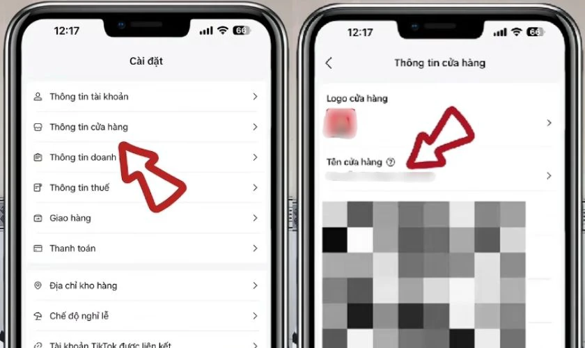 Nhấn chọn vào dòng Tên cửa hàng để có thể chỉnh sửa