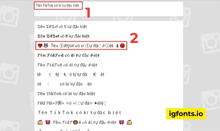 Lựa chọn và copy tên ưa thích để đổi