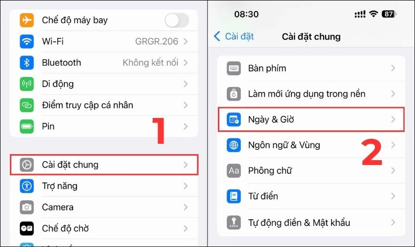 Lướt xuống dưới, chọn mục Ngày & Giờ