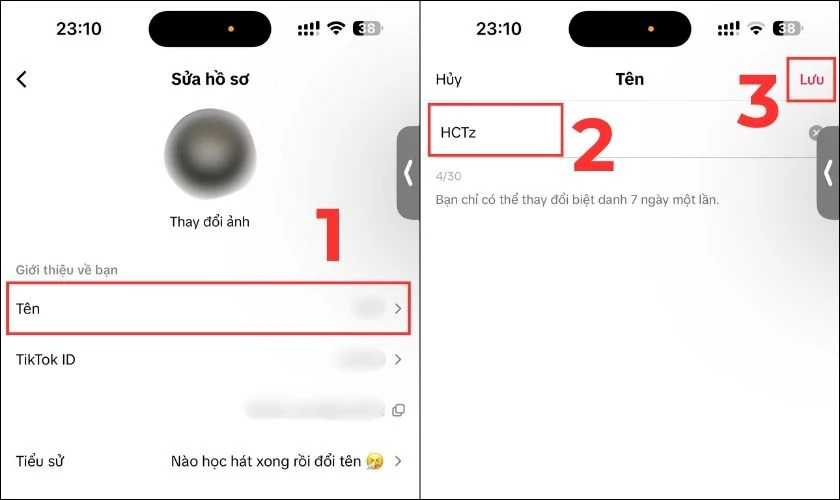 Cách đổi tên TikTok khi chưa đủ 7 ngày trên điện thoại