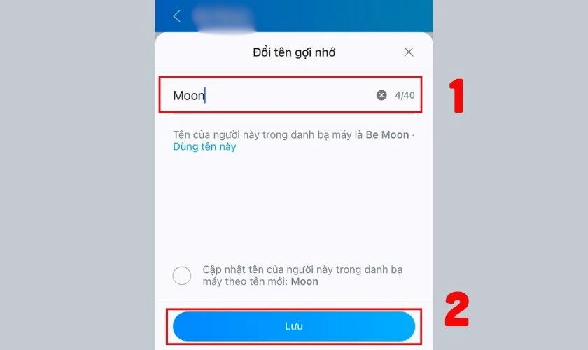 Chọn mục Đổi t&ecirc;n gợi nhớ, nhập t&ecirc;n mới rồi nhấn Lưu