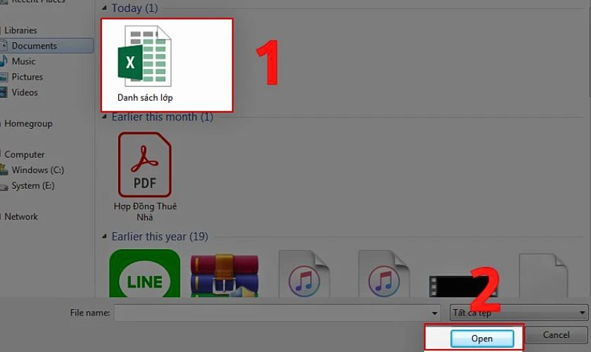 Bạn nhấn vào file Excel cần tải và chọn Open (Mở)
