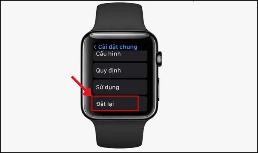 Chọn vào Đặt lại trong Cài đặt chung sau khi nhấn Digital Crown