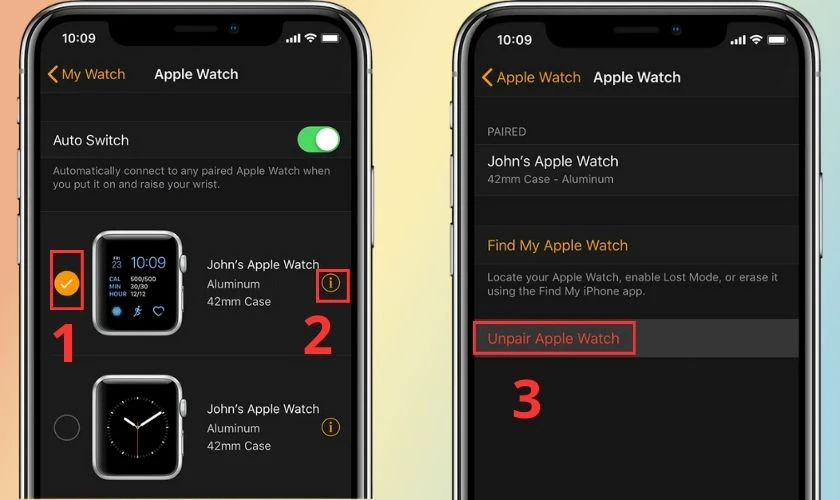 Chọn vào Unpair Apple Watch trên ứng dụng Watch để hủy ghép nối