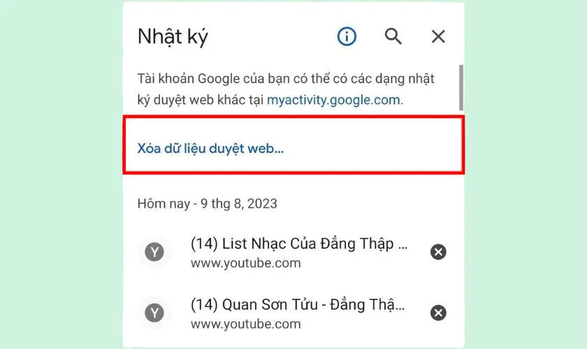 X&oacute;a dữ liệu duyệt web