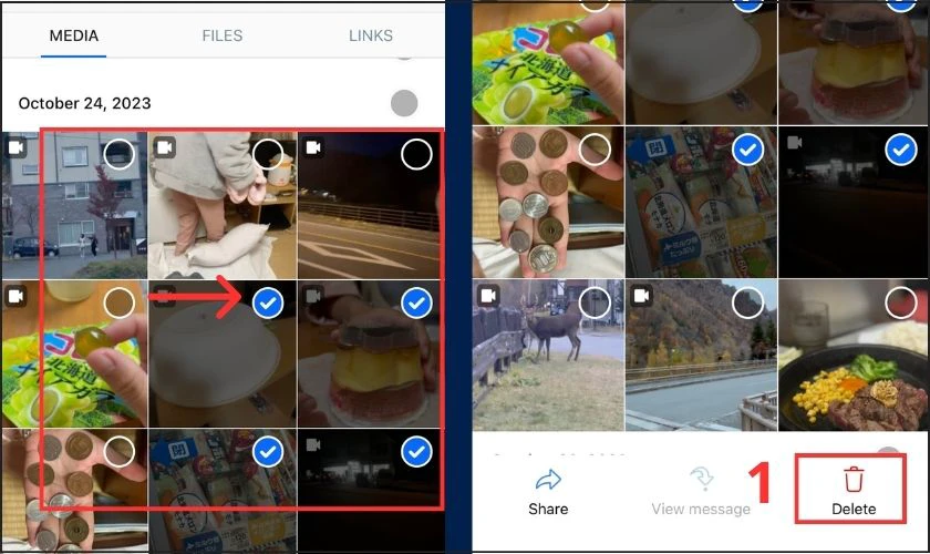 Nhấn chọn c&aacute;c Ảnh/Video m&agrave; bạn muốn x&oacute;a