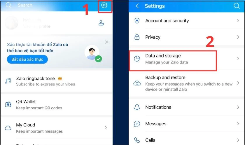 V&agrave;o t&ugrave;y chọn Data and storage
