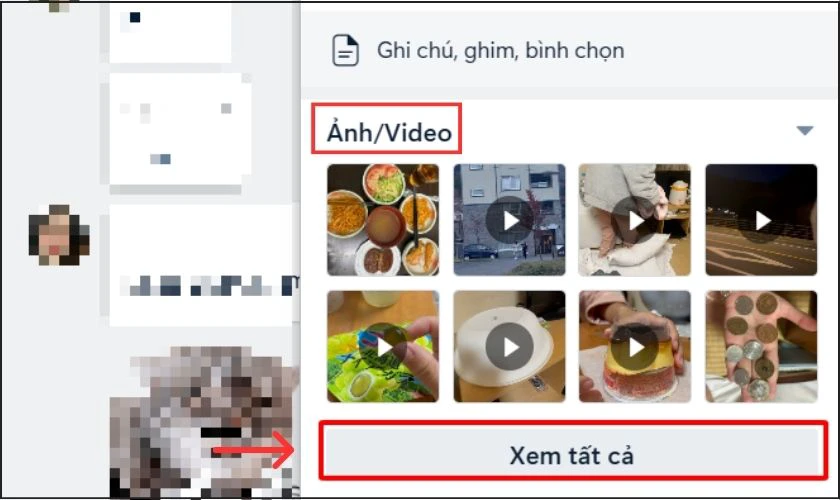 K&eacute;o xuống v&agrave; t&igrave;m mục Ảnh/Video v&agrave; nhấn chọn Xem tất cả