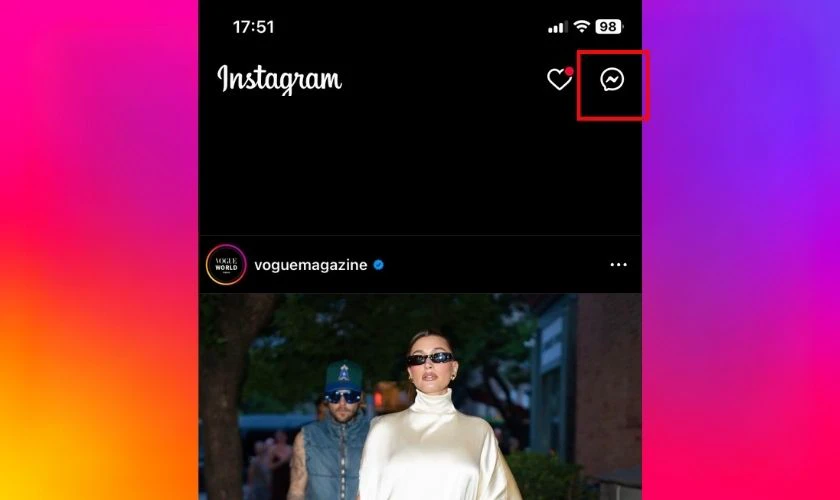 C&aacute;ch gọi video call tr&ecirc;n Instagram bằng điện thoại bước 1