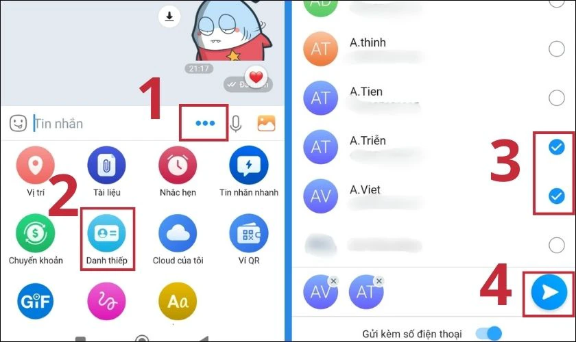 C&aacute;ch gửi danh thiếp Zalo tr&ecirc;n điện thoại