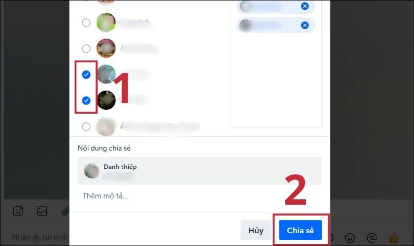 Bạn chọn một hoặc nhiều người sẽ nhận được danh thiếp