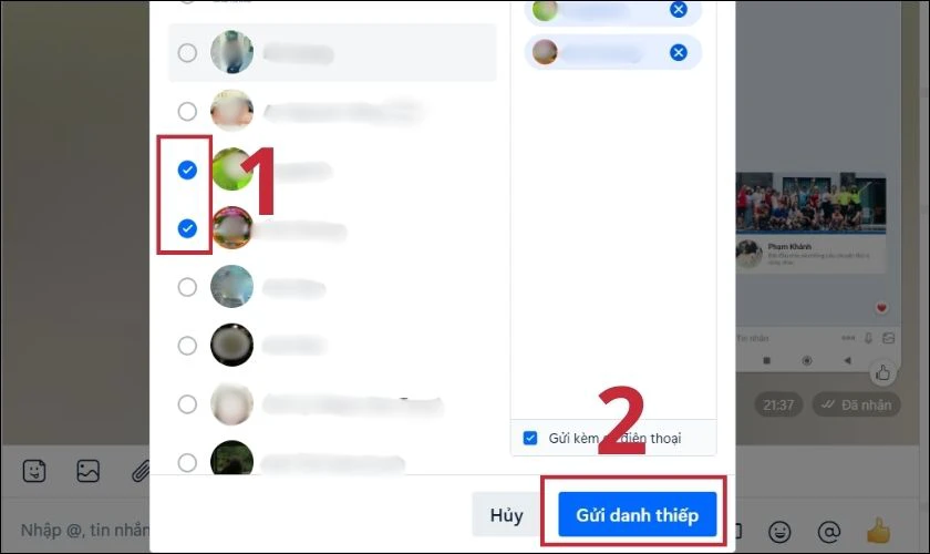 Chọn một hoặc nhiều người bạn muốn gửi danh thiếp đi