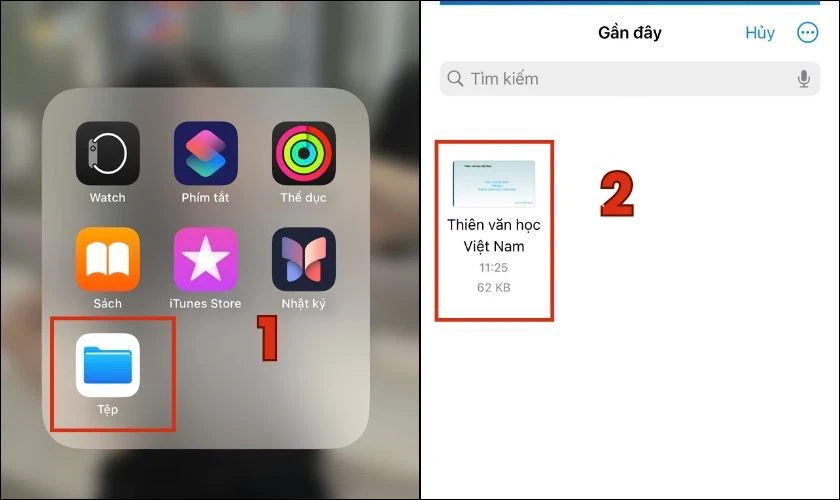 Mở ứng dụng File hoặc Tệp trên điện thoại, sau đó vào thư mục Tài liệu