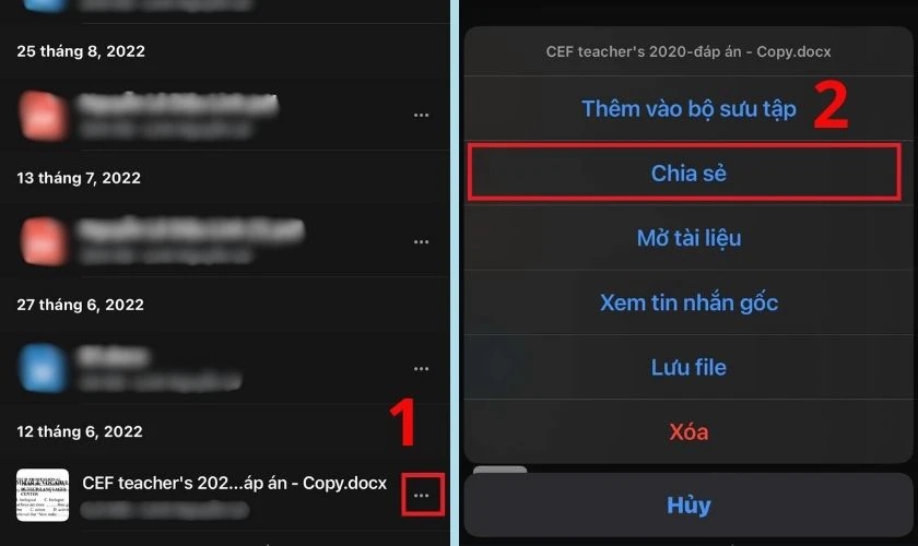 Nhấn vào biểu tượng ba chấm bên cạnh và chọn Chia sẻ