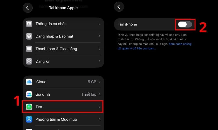 Sao lưu dữ liệu và tắt Tìm iPhone