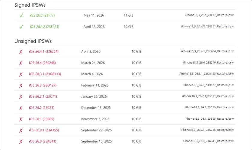 Có cách hạ iOS 26.5 xuống iOS 26 không?