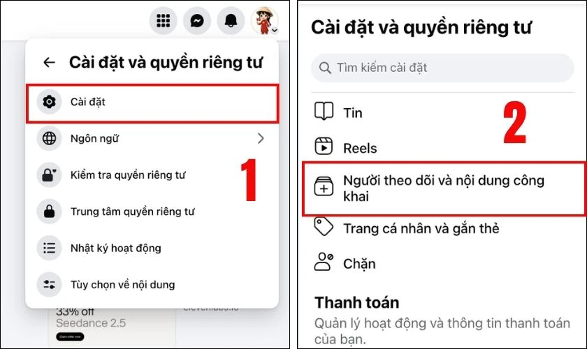 Chọn Người theo dõi và nội dung công khai