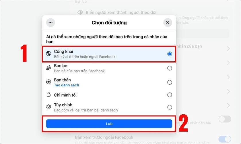 Thay đổi tùy chọn thành Public