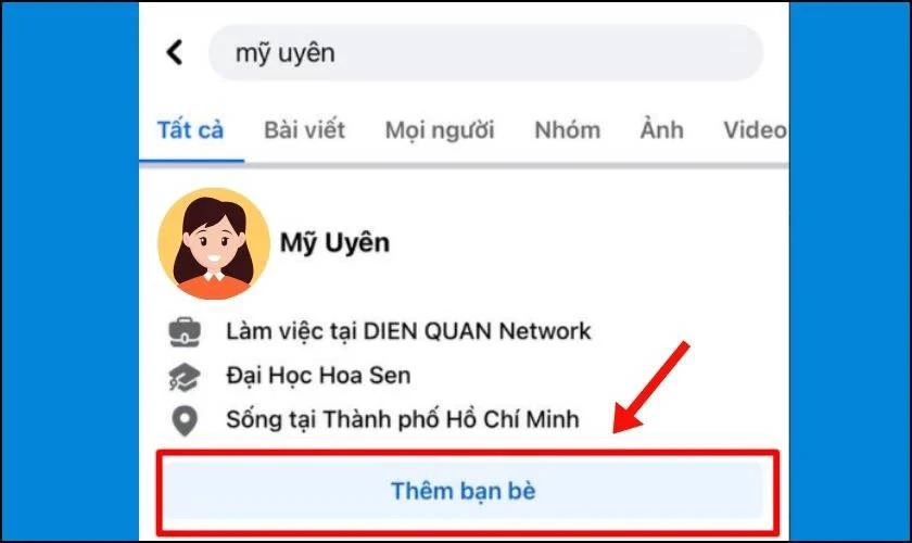 Sau đ&oacute;, t&igrave;m kiếm t&ecirc;n người đ&oacute; v&agrave; gửi lời mời kết bạn như b&igrave;nh thường