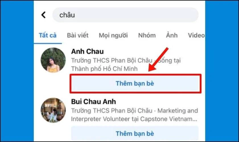 Nhập t&ecirc;n người bạn muốn t&igrave;m, sau đ&oacute; nhấn v&agrave;o n&uacute;t T&igrave;m kiếm