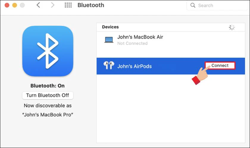 Chọn t&ecirc;n AirPod&nbsp;sau đ&oacute; nhấn Connect để kết nối
