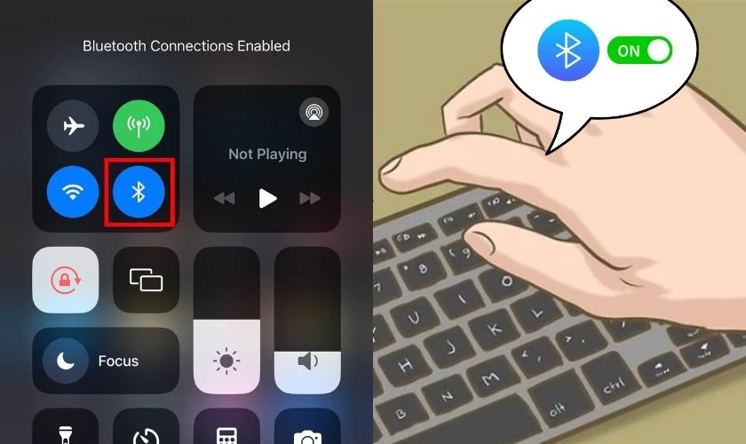 Bật tính năng Bluetooth ở cả iPhone, iPad và bàn phím lên