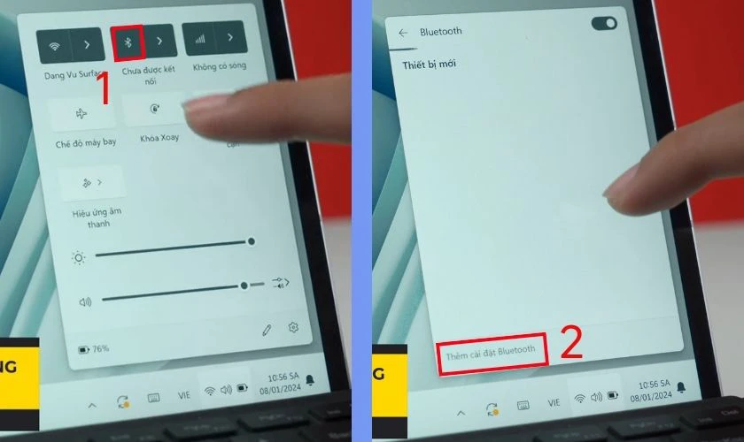 Nhấn chọn v&agrave; giữ v&agrave;o biểu tượng Bluetooth, chọn Th&ecirc;m c&agrave;i đặt Bluetooth