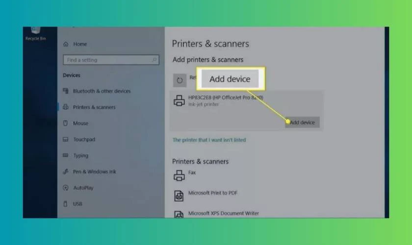 Sau đ&oacute; tiếp tục nhấn v&agrave;o Add device