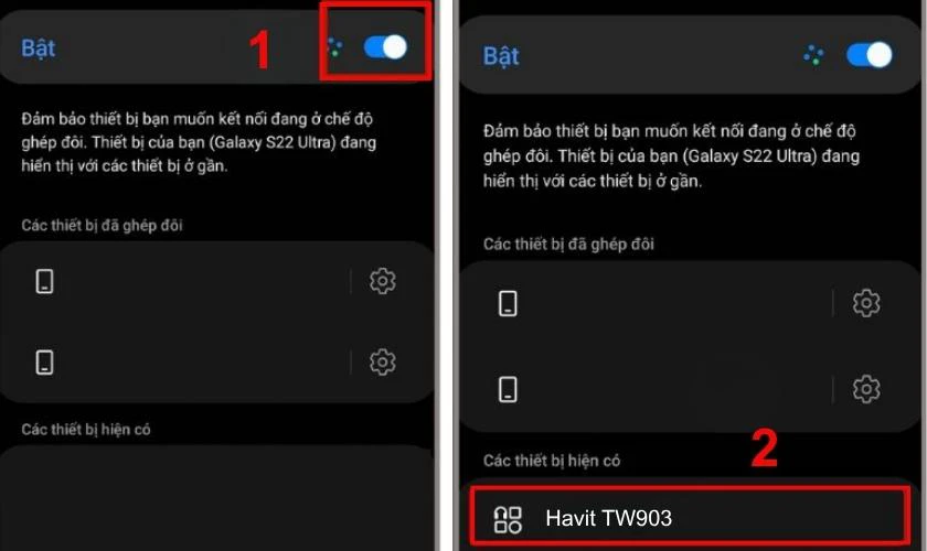 Bật Bluetooth và chọn tai nghe