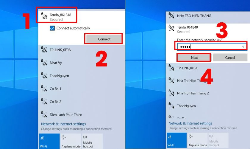 Chọn t&ecirc;n Wifi v&agrave; nhấn Connect