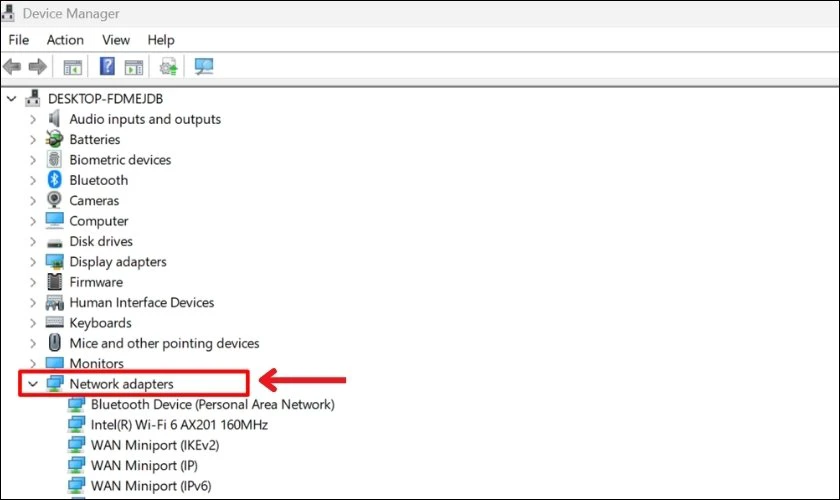 T&igrave;m mục Network adapters