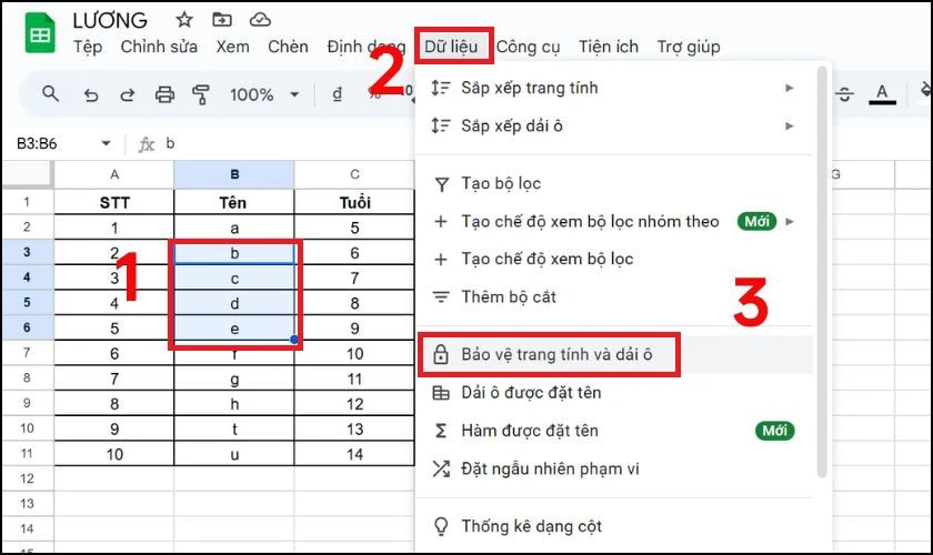 Cách khóa ô trong Google Sheet