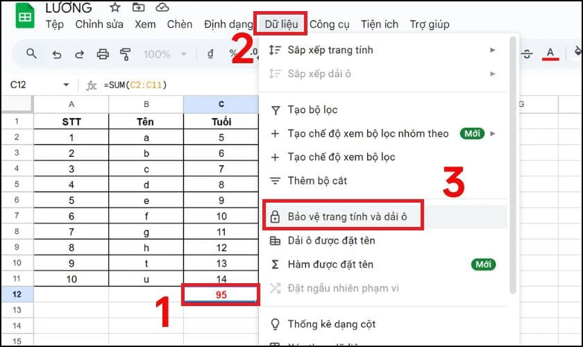 Cách khóa công thức trong Google Sheet