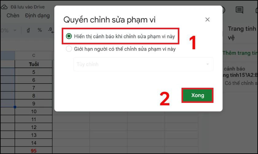 Hiển thị cảnh báo khi chỉnh sửa phạm vi này