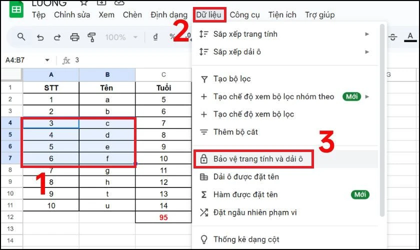 Cách thêm các ô ngoại trừ khi khóa toàn Google Sheet