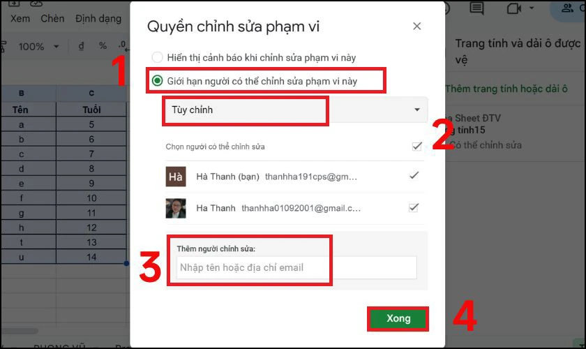 Các cách khóa Sheet trong Google Sheet