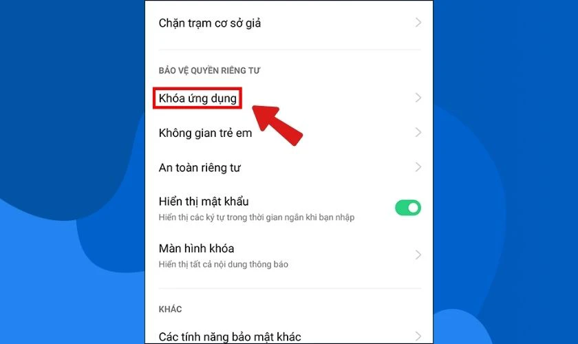 Chọn v&agrave;o mục Kh&oacute;a ứng dụng