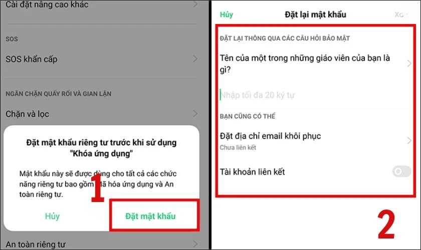 Chọn v&agrave;o mục Đặt mật khẩu để kh&oacute;a ứng dụng tr&ecirc;n điện thoại OPPO