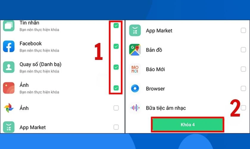 Chọn ứng dụng cần kh&oacute;a 