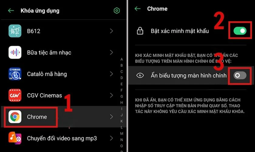 Chọn v&agrave;o mục Ẩn biểu tượng m&agrave;n h&igrave;nh ch&iacute;nh