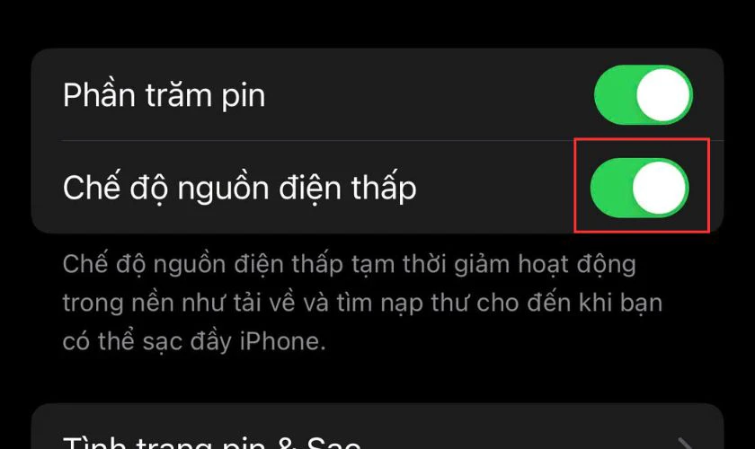 Sử dụng chế độ nguồn điện thấp để tiết kiệm pin iPhone