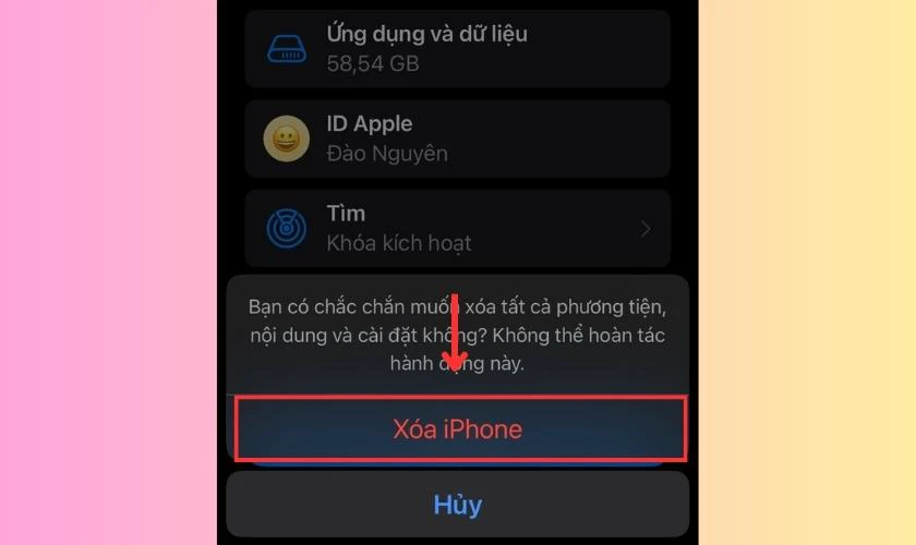 Nhấn vào Xóa iPhone